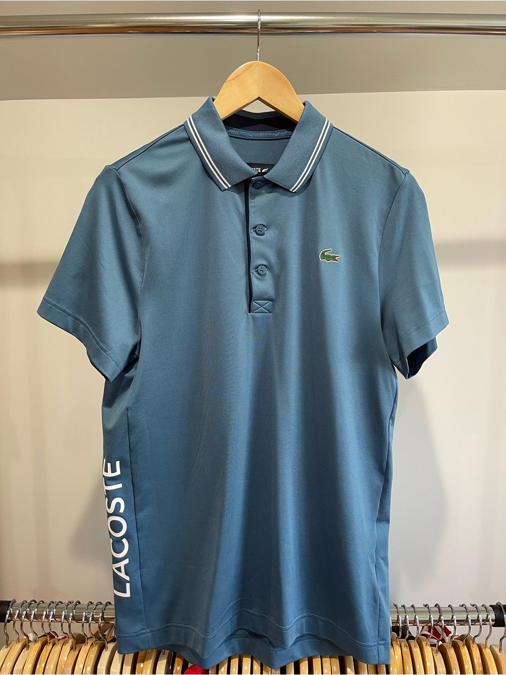 Lacoste Men's Slate Blue Twin-Tip Collar Polo